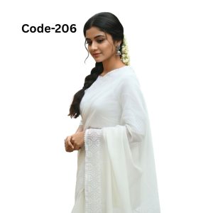 Semi Muslin Off White Lace Saree