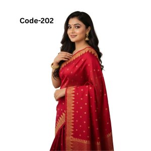 Semi Muslin Red Saree with Golden Border