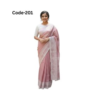 Mok Colour Semi Muslin Silk Saree With Lace