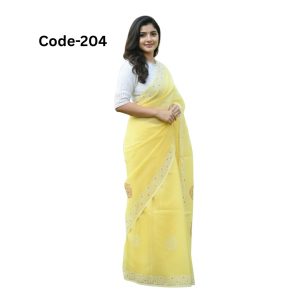 Semi Muslin Silk Corn Yellow Saree