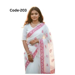 Semi Muslin White Love Saree